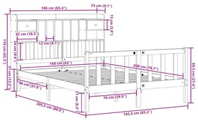 Cama com estante sem colchão 160x200 cm pinho maciço branco