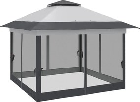 Tenda de jardim pop-up dobrável em aço e poliéster com redes mosquiteiras + saco de transporte com rodas cinzento