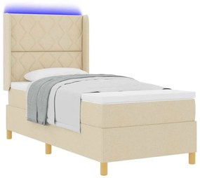 Cama Box Spring vidaXL com Colchão e LED Creme 90x200 cm Tecido