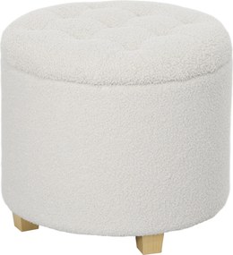 Pufe com arrumação, banco redondo, pufe para apoiar os pés em tecido felpudo, capacidade de 120 kg, Ø 45 x 41 cm, branco