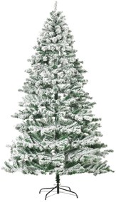 HOMCOM Árvore de Natal Ø140x225cm Neve Artificial com 1083 Pontas de PVC Base Dobrável e Suporte de Metal Decoração de Natal para Interiores Verde e Branco