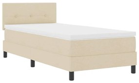 Cama Box Spring com Colchão &amp; LED Creme 100x200 cm Tecido