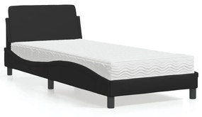 Cama com colchão 90x200 cm couro artificial preto