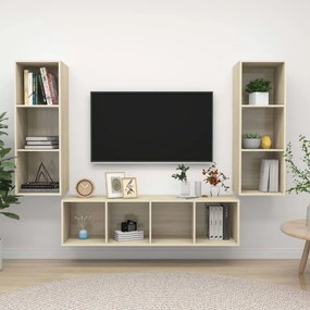 3 pcs conjunto móveis de TV derivados madeira carvalho sonoma