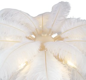 Candeeiro de pé Art Deco bege com penas brancas - Peahen Art Deco