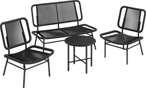 Outsunny Conjunto Jardim de Vime com 4 Peças Inclui Sofá de 2 Lugares 2 Poltronas e Mesa de Centro com Tampo Metálico Preto | Aosom Portugal