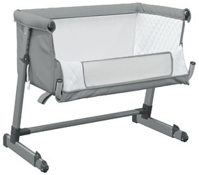 Cama de bebé com colchão tecido de linho cinzento-claro