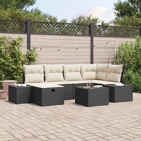 vidaXL Conjunto de Sofás de Jardim com Almofadas de 7 Peças Preto de Rattan Sintético
