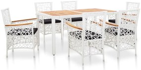 vidaXL 7 pcs conjunto de jantar para exterior vime PE branco