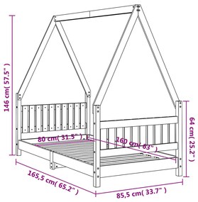 Estrutura de cama infantil 80x160 cm pinho maciço preto