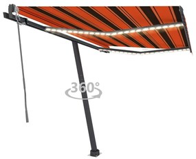 vidaXL Toldo autom. LED e sensor de vento 300x250 cm laranja/castanho