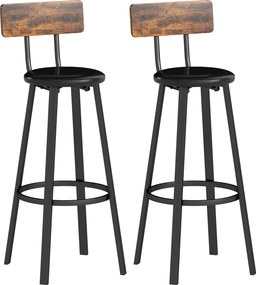 HOMCOM Banquetas 2 unidades Banqueta de bar com apoio para os pés, encosto, altura do assento 75,5 cm para Cozinha & Balcão Castanho Rústico | Aosom Portugal