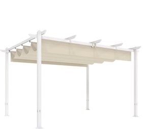 Outsunny Pérgola de Jardim 4x3 m com Teto Retrátil Proteção UPF30+ Drenagem Pérgola de Exterior para Terraço Bege | Aosom Portugal
