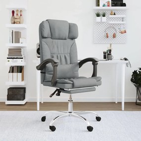 vidaXL Cadeira massagens escritório reclinável tecido cinzento-claro