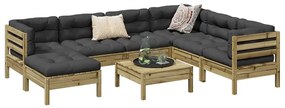 vidaXL 8 pcs conj. sofás jardim c/ almofadões madeira pinho impregnada