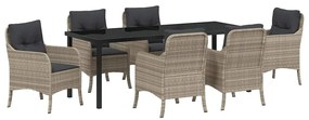 Conjunto de Jantar de Jardim 7 Peças com Almofadas Cinza Claro Rattan