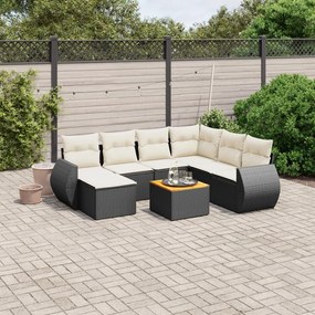 8 pcs conjunto sofás de jardim com almofadões vime PE preto