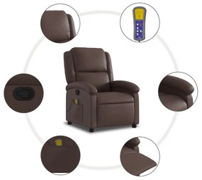 Poltrona de massagens reclinável couro artificial castanho