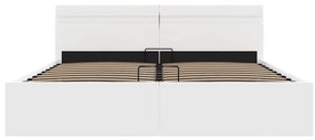 Cama hidráulica c/ arrumação LED 160x200cm couro artif. branco