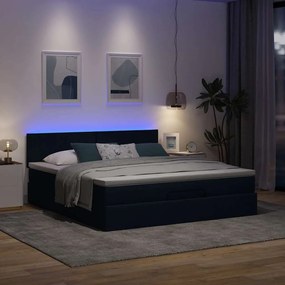 Cama Otomana com colchão &amp; LEDs 180x200cm tecido azul