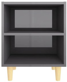 Mesa cabeceira c/ pernas madeira 40x30x50 cm cinzento brilhante