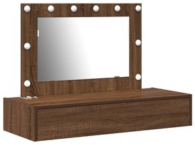 Mesa de Maquilhagem de Parede  com Luzes LED Carvalho Castanho