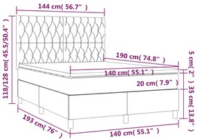 Cama box spring c/ colchão e LED 140x190 cm tecido cinza-escuro