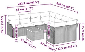 Conjunto de Sofás de Jardim 9 Peças com Almofadas de Rattan Poly Preto