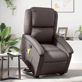 vidaXL Poltrona de massagens reclinável couro genuíno castanho-escuro