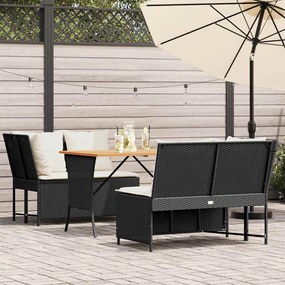 vidaXL 3 pcs conjunto sofás de jardim com almofadões vime PE preto