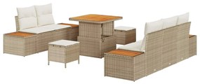 Conjunto de Sofá de Jardim de 8 Peças com Almofadas Bege de Polyrattan