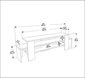 Suporte para TV Lenora – Branco e Antracite – 150x45x35 cm