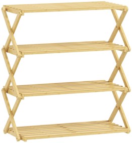 Sapateira Estreita de Bambu Dobrável de 4 Níveis para Entrada Corredor Quarto 60x29x67 cm Madeira