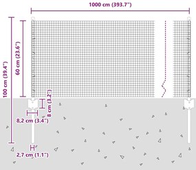 Cerca de Arame Soldado com 5 Postes em U Prateada 0.6x10 m de Aço