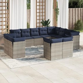 vidaXL 12 pcs conjunto sofás p/ jardim c/ almofadões vime PE cinzento