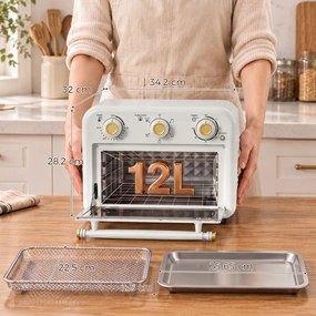 Forno e Fritadeira de Ar Quente, 34,2 x 32 x 28,2 cm, Capacidade de 12 L, Creme