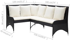 Sofás de canto para jardim 2 pcs vime PE preto
