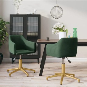 vidaXL Cadeiras de jantar giratorias 2 pcs veludo verde-escuro
