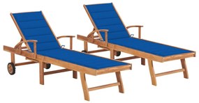 Espreguiçadeiras 2 pcs com almofadão azul real teca maciça