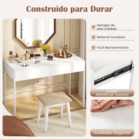 Secretária para computador 111 x 48 x 76 cm com 2 gavetas e estrutura metálica resistente para quarto, escritório, casa ou sala de jogos - Branca