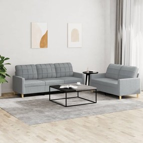 3201306 vidaXL 2 pcs conjunto de sofás com almofadões tecido cinzento-claro