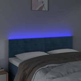 Cabeceira de cama c/ luzes LED veludo 144x5x78/88cm azul-escuro