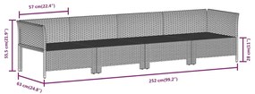 9 pcs conjunto lounge de jardim c/ almofadões vime PE cinzento