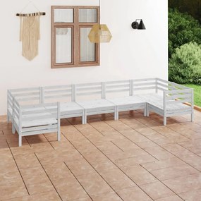 vidaXL 7 pcs conjunto lounge de jardim pinho maciço branco