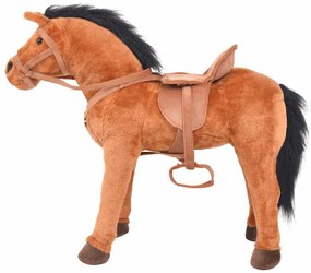 Cavalo de peluche de montar castanho