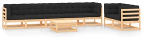 8 pcs conj. lounge jardim c/ almofadões antracite pinho maciço