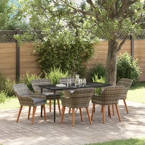vidaXL Conjunto de Jantar de Jardim com 7 Peças em Rattan Cinza