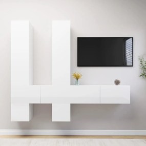 vidaXL 6 pcs conjunto de móveis de TV contraplacado branco brilhante