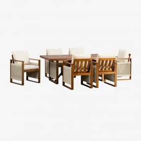 Conjunto De Mesa Retangular (200x100 Cm) E 6 Cadeiras De Jardim Com Braços Em Madeira De Acácia Nayely Castanho Acácia - Sklum