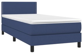 Cama box spring c/ colchão e LED 90x190 cm tecido azul